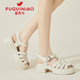 富贵鸟（FUGUINIAO）一字带凉鞋女2024新款女鞋夏季配裙子百搭舒适软底女款罗马凉鞋子 米色 36