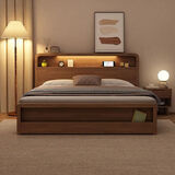 北欧实木床双人床家用现代简约出租房单人床主卧室轻奢高箱储物床 实木单床[默认胡桃色] 1500mm*2000mm 框架结构