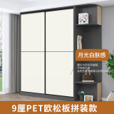 雅宾森衣柜推拉门定做卧室欧松板pet家用滑轨衣橱移门钢化玻璃柜门定制 月光白肤感