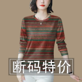 闪蜜长袖t恤女含棉上档次2025新款秋季长袖宽松显瘦遮肚T恤女上衣潮 橘绿色 XL 建议110-125斤