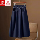 皮尔卡丹（pierre cardin）半身裙2025新款夏女百搭色高腰松紧A字裙休闲时尚中长款大摆裙a 藏青色 L 建议100-115斤