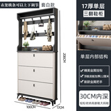 超薄鞋柜门口入户柜收纳一体靠墙挂衣架翻斗家用新款2025玄关鞋架 拼色白100长17厚208高(cm)带衣架 组装