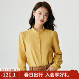 茵曼（INMAN）2025年春季女装新款法式立领荷叶边泡泡袖衬衫衬衣18236304 香蕉黄 M