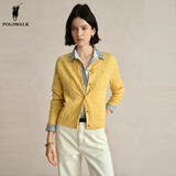 POLOWALK麻花针织开衫女春秋季新款保罗女装气质休闲绞花毛衣外套长袖线衣 黄色 L (165)