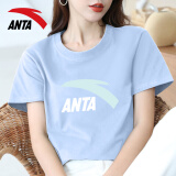 安踏（ANTA）短袖女t恤显白2025夏季新款棉时尚修身官网羽毛球服潮流百搭 -3陶瓷蓝（现货秒发） XL /175