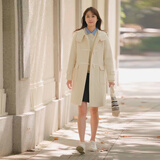 无印良品（MUJI）女式 羊毛混牛角扣大衣长款连帽毛呢呢子外套秋冬季外衣女装 米白色 M (160/84A)