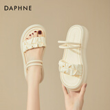 DAPHNE达芙妮两穿凉拖鞋女夏外穿新款夏季仙女风踩屎感平底百搭罗马凉鞋 米白色 4cm 35 (225mm) 标准码