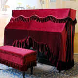 猛士绒布欧式钢琴罩全罩半罩高档加厚韩国绒简约钢琴套钢琴防尘罩 GM月光曲酒红色 琴罩（153*34*120）+双人凳套