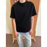 趣米乐 美式太空棉正肩短袖t恤男夏季高级感重磅硬挺cleanfit半截袖上衣 黑色 常规 L 建议100斤到120斤