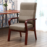 众琛 会议椅子实木办公椅麻将椅子会客椅布艺家用靠背椅棋牌室电脑椅 浅棕细麻布 90-120度(含) 固定扶手 升级款