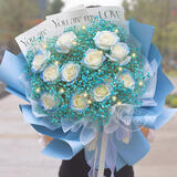 百花馆鲜花速递玫瑰花束生日礼物女士真花礼品送女友老婆同城配送当日达 【星辰大海】11朵白玫喷碎冰蓝+满天星|dy731