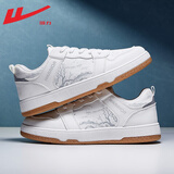 回力男鞋休闲鞋男学生秋冬季皮面滑板鞋男厚底增高运动鞋黑色板鞋子男 白银色【国潮水墨】 40