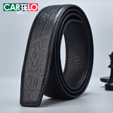 卡帝乐鳄鱼（CARTELO）皮带条无扣头鳄鱼纹男士双面头层牛皮自动扣带身真皮不带头腰带男 鳄鱼骨纹黑色 适配3.5-3.8扣头