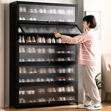 木马人鞋柜家用门口2025新款进门一体靠墙鞋架客厅玄关柜多层放鞋大容量 【长虹翻门】黑色-七层112长（加深32cm）