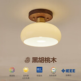 晟煊（SHENGXUAN）过道灯走廊灯中式复古玄关吸顶灯简约创意胡桃木侘寂风入户门厅灯 全光谱/胡桃木+铜【聚宝盆-单头】中性光