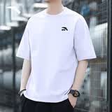 安踏休闲短袖t恤夏季简约纯色圆领运动打底衫宽松情侣上衣