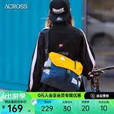 ACROSS斜挎包男女士包包潮流单肩邮差包学生电脑包大容量挎包运动骑行包 黄蓝加大版