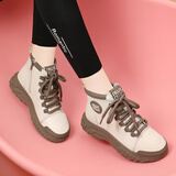 Cupald牛皮马丁靴女2026春季新款女鞋子女靴子厚底高帮短靴女皮鞋马丁鞋 米咖色/加绒款（标准尺码） 37