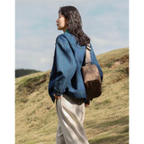 德玛纳【潮酷风牛仔衣】小众个性拼色提花竖条撞色挺括外套 深牛仔蓝 L 