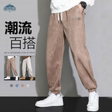 顶峰保罗（Dingfengbaoluo）麂皮绒裤子男士秋季休闲裤束脚宽松运动潮牌重磅K575咖啡XL
