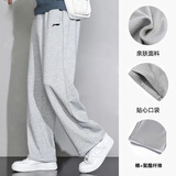 李宁（LI-NING）运动裤卫裤男长裤春秋季新品直筒棉质宽松平口休闲大码休闲跑步女 浅灰色(平口直筒裤+棉质亲肤) XL