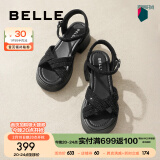 百丽（Belle）满钻条带繁星休闲凉鞋女商场款厚底凉鞋A9S2DBL4 黑色 36