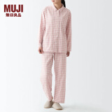 无印良品 MUJI 女式 无侧缝双层纱织 睡衣 FDA20C1A 女士家居服套装 粉红色格纹 S-M