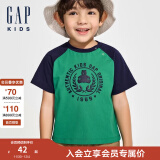 Gap男女幼童2024春秋新纯棉小熊logo撞色短袖T恤儿童装上衣 蓝绿拼色890235 100cm(2-3岁) 尺码偏小选大一码