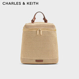 CHARLES&KEITH编织镂空大容量拉链双肩背包女士CK2-60782354 Beige米色 L
