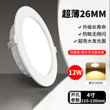 梵耀 LED筒灯 4寸 12W 暖光 3000K 超薄嵌入式 开孔尺寸110-130mm 天花灯水晶