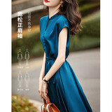 德玛纳（dme）连衣裙含桑蚕丝抽褶裙旗袍领无袖不规则直筒女中长真丝裙子