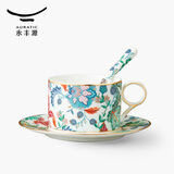 永丰源（auratic）幸福满园 陶瓷咖啡杯套装 小精致简约陶瓷杯碟 200ML咖啡杯 3头杯碟（白色底）