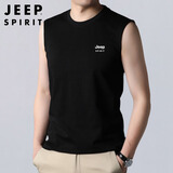 JEEP SPIRIT吉普纯棉背心男夏季圆领无袖体恤男士外穿弹力打底衫 黑色 XL 