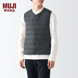 无印良品 MUJI 男式 便携式 无领 羽绒背心 羽绒马甲 ADD01C2A 深灰色 L (175/100A)