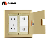 MSHML地插全铜防溅水120型地面插座开启式隐藏多媒体地板通用插座盒 五孔+电话+电脑