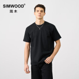 SIMWOOD/简木【标准宽松 】310g基础纯色重磅打底圆领短袖t恤SN120088 黑色 XL （建议146-160斤）