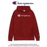 冠军涂鸦加绒春秋冬季新款连帽卫衣套头刺绣外套纯色休闲男女同款情侣卫衣 酒红长条连帽 M 100-115斤