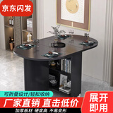 演鑫简易折叠餐桌小户型家用伸缩餐桌可移动吃饭桌子出租房用 大圆角（全黑胡桃色） 120cm *80cm*77cm【加厚白轮】