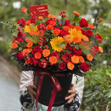 冉子花坊鲜花速递同城配送向日葵混搭抱抱桶玫瑰送女友爱人生日礼物真鲜花 热情似火