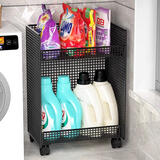 无不为卫生间置物架浴室落地多层洗衣液收纳架移动厕所洗手间夹缝收纳架 黑色两层落地款