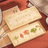 欧利文书签中国风创意高级黄铜叶脉镀金书签金属文创小学生老师生日毕业季礼物书签夹 嬉戏荷塘5件礼盒