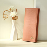 鳄鱼恤新年礼物头层牛皮简约女士长款钱包蜜蜂折票夹女生日粉