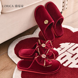 骆易家「结婚棉拖」秋冬棉拖鞋喜庆大红色拖鞋结婚一对婚庆情侣陪嫁新娘 钟爱【丝绒款】 组合装 两双装【38/39+42/43】