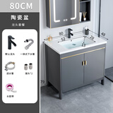 DAFIFY落地智能浴室柜陶瓷一体盆洗手盆柜组合卫生间洗脸盆阳台洗漱台池 绅士灰大门80cm