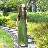 巧丂法式复古绿色吊带背心连衣裙女子夏季2025新款小个子收腰气质长裙 绿色 请根据详情尺寸数据选码 M