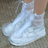 博沃尼克防雨鞋套加厚底便携式防水防滑耐磨雨靴套透明平底白色适合36-39