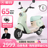 爱玛（AIMA）铅酸超长续航电动轻便摩托车女士时尚成人代步外卖电动摩托车露娜 浅柠绿【智能互联+1000W电机】