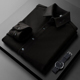 PRIDEME轻奢冬季加厚款保暖磨毛呢料衬衫男长袖修身商务休闲衬衣男士上衣 BNS2633-黑色 L 【体重建议：120-130斤】