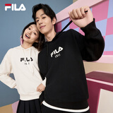 FILA 斐乐官方情侣款连帽卫衣秋季新款纯棉宽松针织长袖上衣加绒 正黑色-BK M