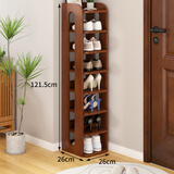 全实木鞋架家用门口过道靠墙多层鞋柜子收纳置物架窄小型纯实木架 红胡桃八层26*26*121.5